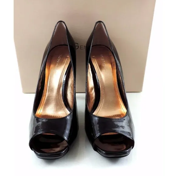 BCBG BCBGeneration DION Dress Open Toe High Heel Pumps Black Patent Size 10
