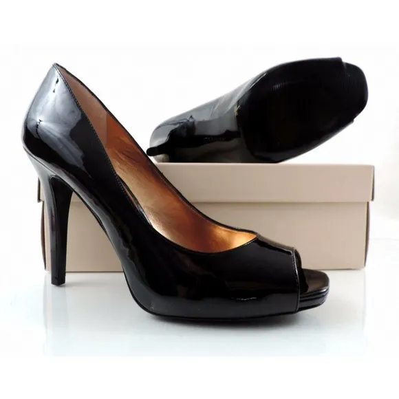 BCBG BCBGeneration DION Dress Open Toe High Heel Pumps Black Patent Size 10