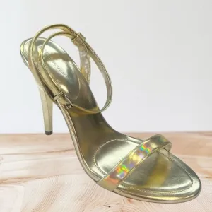 BCBG Gold Iridescent Open Toe Heels