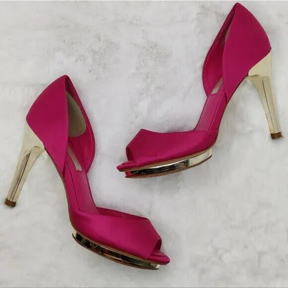 BCBG MaxAzria Hot Pink Satin peep toe pumps sz 5.5