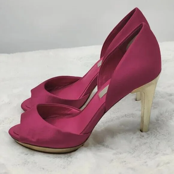BCBG MaxAzria Hot Pink Satin peep toe pumps sz 5.5