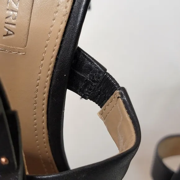 BCBG MaxAzria Leigh Anklestrap Leather fringe open toe Stiletto Heels Si…