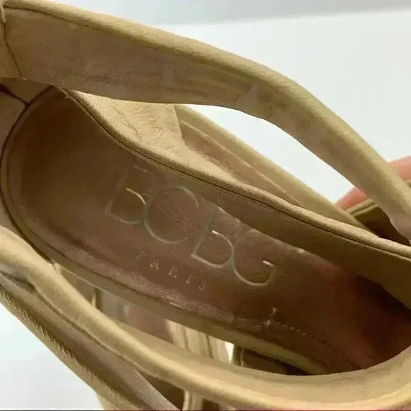 Bcbg Paris Womens caged open toe heels size 7 37 cream leather strappy party