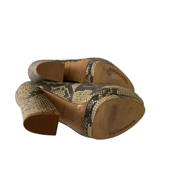 BCBGMaxAzria Dahlia Snake Print Peep Toe Heels 6 Block Heel Leather