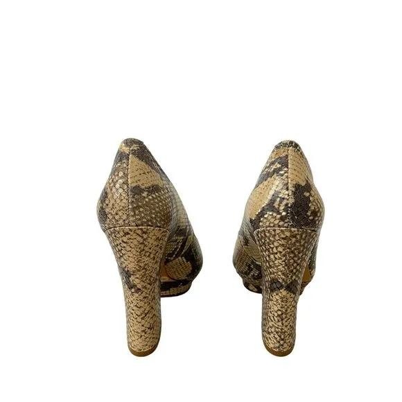 BCBGMaxAzria Dahlia Snake Print Peep Toe Heels 6 Block Heel Leather