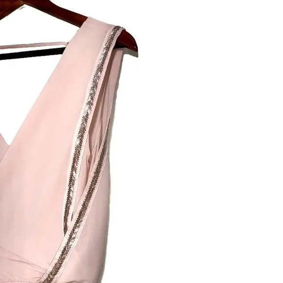 BCBGMaxazria Marlynn Dusty Pink V-Neck Sleeveless Embellished Maxi Dress NWT