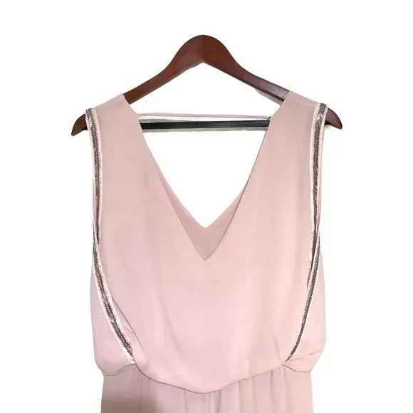 BCBGMaxazria Marlynn Dusty Pink V-Neck Sleeveless Embellished Maxi Dress NWT