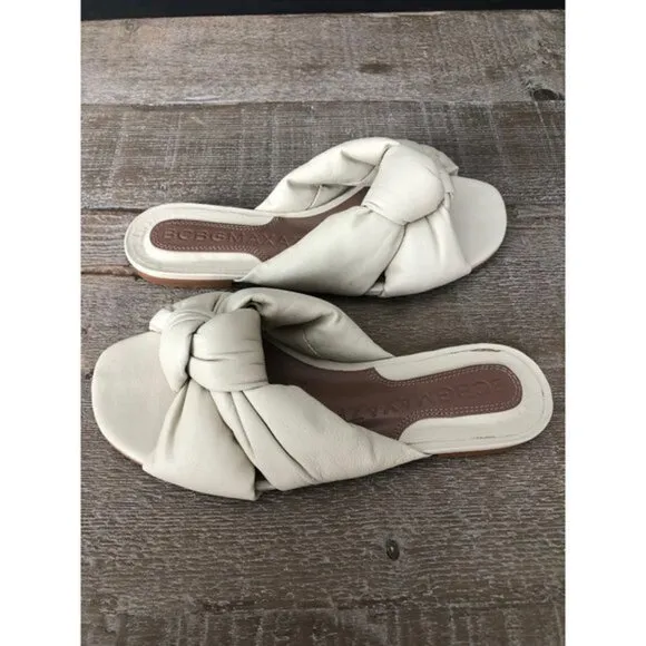 BCBGMAXAZRIA Women's Tinsley Knotted beige Leather Slides size 5