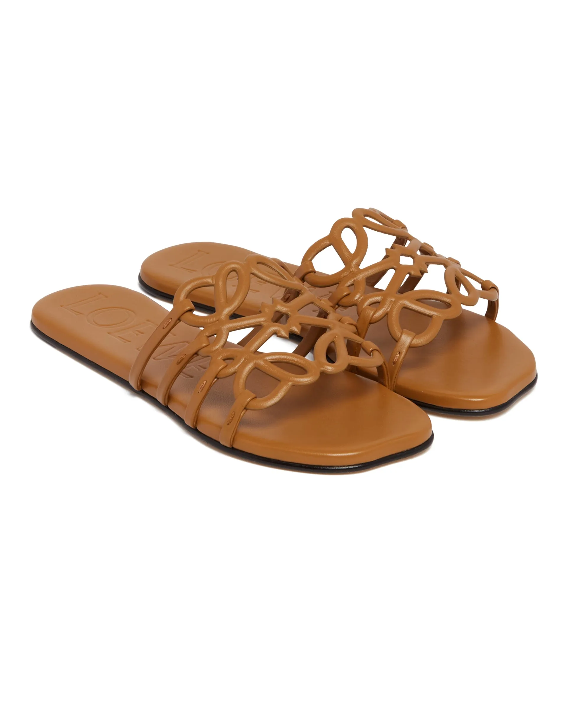 Beige Anagram Petal Leather Slides