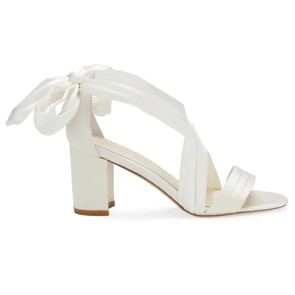 Bella Belle Open Toe Ivory Ribbon Block Heels