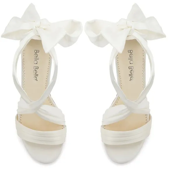 Bella Belle Open Toe Ivory Ribbon Block Heels