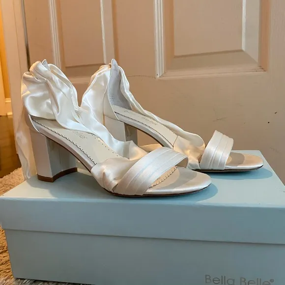 Bella Belle Open Toe Ivory Ribbon Block Heels