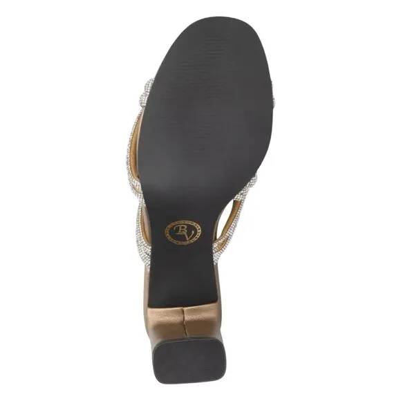 Bella Vita Carmen Heeled Slip-On Sandals Metallic Bronze Suede Block Heel 9 Wide