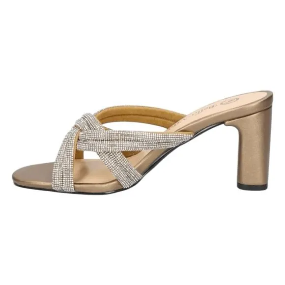 Bella Vita Carmen Heeled Slip-On Sandals Metallic Bronze Suede Block Heel 9 Wide