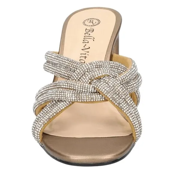 Bella Vita Carmen Heeled Slip-On Sandals Metallic Bronze Suede Block Heel 9 Wide
