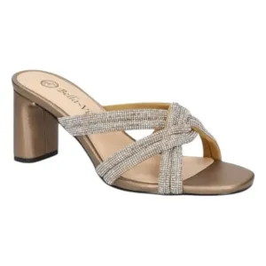 Bella Vita Carmen Heeled Slip-On Sandals Metallic Bronze Suede Block Heel 9 Wide