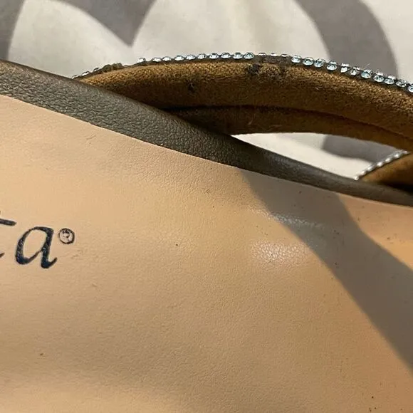 Bella Vita Carmen Heeled Slip-On Sandals Metallic Bronze Suede Block Heel 9 Wide