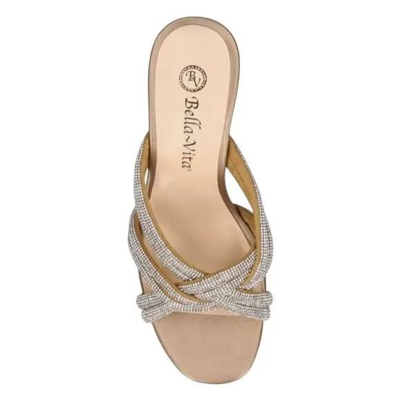 Bella Vita Carmen Heeled Slip-On Sandals Metallic Bronze Suede Block Heel 9 Wide