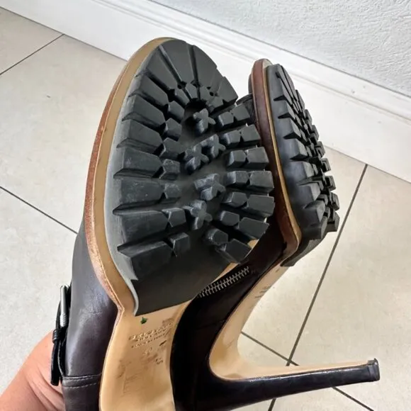 Belstaff England Women's Black Leather Peep Toe Shaftesbury Heels Size 40