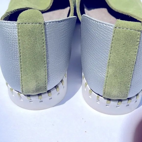 Bendy Crafted in California Green Suede Silver Comfy Casual Slip On Shoes Sz 38
