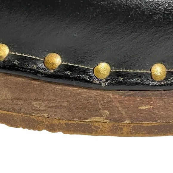 Berkemann Original Toeffler With Straps Rustic Wooden Clogs Calfskin Black Sz 9
