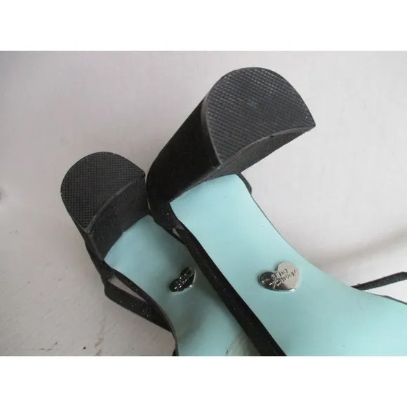 *Betsey Johnson Black Heels CARLY Glitter Mesh 4-1/4&quot; Chunky Heels Open Toe