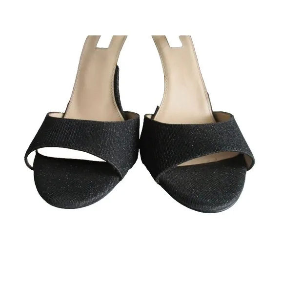 *Betsey Johnson Black Heels CARLY Glitter Mesh 4-1/4&quot; Chunky Heels Open Toe