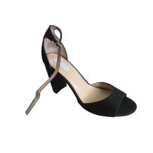 *Betsey Johnson Black Heels CARLY Glitter Mesh 4-1/4&quot; Chunky Heels Open Toe