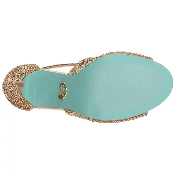Betsey Johnson Gold Embellished “Sage” Open Toe Straply Heels