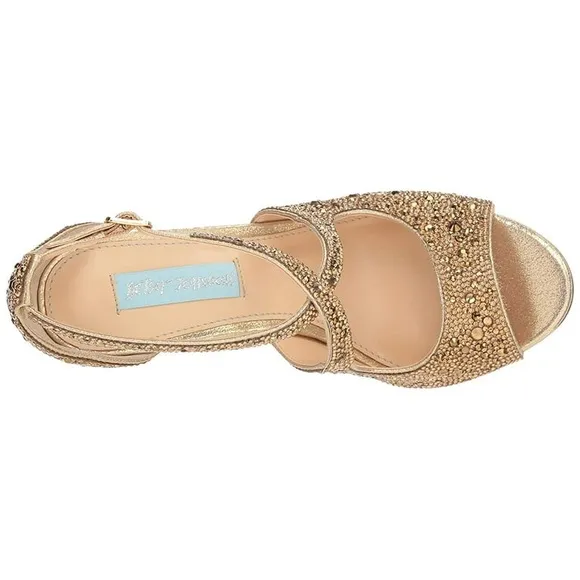 Betsey Johnson Gold Embellished “Sage” Open Toe Straply Heels