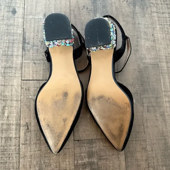 BETSEY JOHNSON LENA ANKLE STRAP BLACK VELVET RAINBOW BLOCK HEELS 8.5