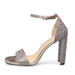 Betsey Johnson Rina Silver Rhinestone Crystal Ankle Strap Heels Size 9