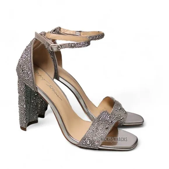 Betsey Johnson Rina Silver Rhinestone Crystal Ankle Strap Heels Size 9