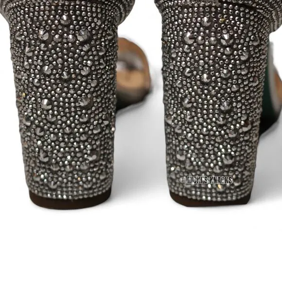 Betsey Johnson Rina Silver Rhinestone Crystal Ankle Strap Heels Size 9