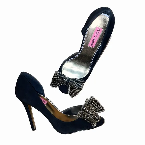 Betsey Johnson Suede Studded Peep Toe Heels