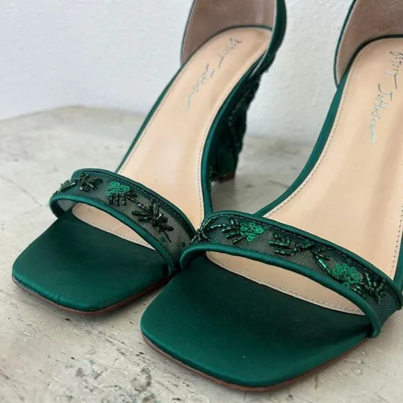 Betsy Johnson Ivan ankle strap wedge beaded embroidered emerald green fairy 6.5​