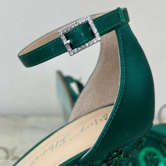 Betsy Johnson Ivan ankle strap wedge beaded embroidered emerald green fairy 6.5​