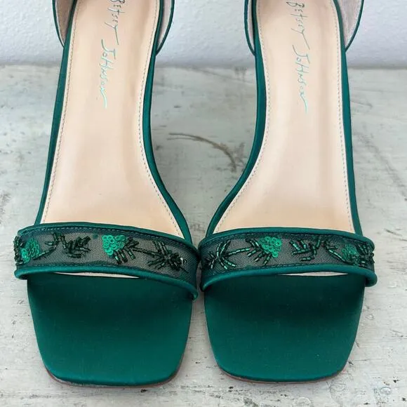 Betsy Johnson Ivan ankle strap wedge beaded embroidered emerald green fairy 6.5​