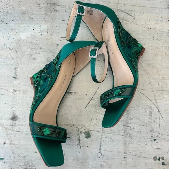 Betsy Johnson Ivan ankle strap wedge beaded embroidered emerald green fairy 6.5​