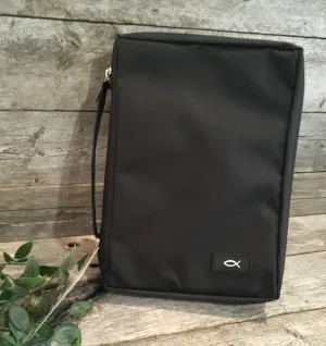 Bible Cover: Medium Black with Fish Symbol