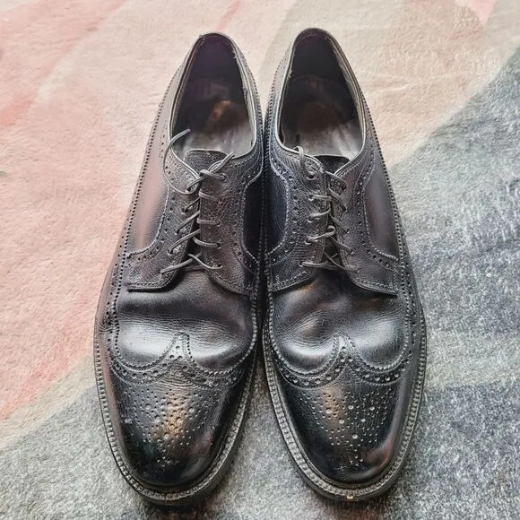 Biltrite Imperial Black Wingtip Mens Dress Shoes 9.5 Leather Oxfords Leather Vtg