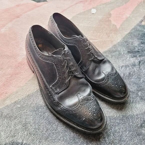 Biltrite Imperial Black Wingtip Mens Dress Shoes 9.5 Leather Oxfords Leather Vtg