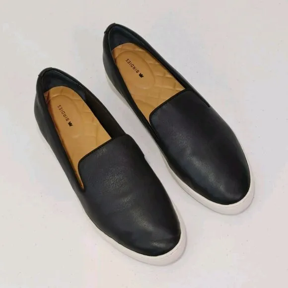 Birdies Swift Slip-On Sneaker Premium Black Leather Fits Like Women's 9.5