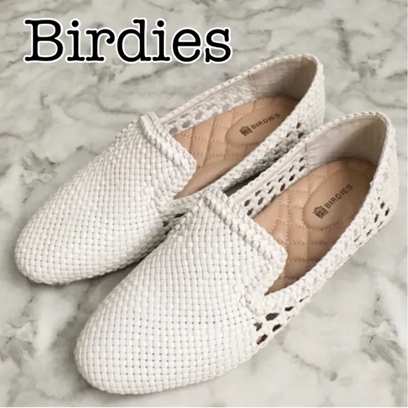Birdies The Starling White Woven Leather Slip On Loafers Size 9
