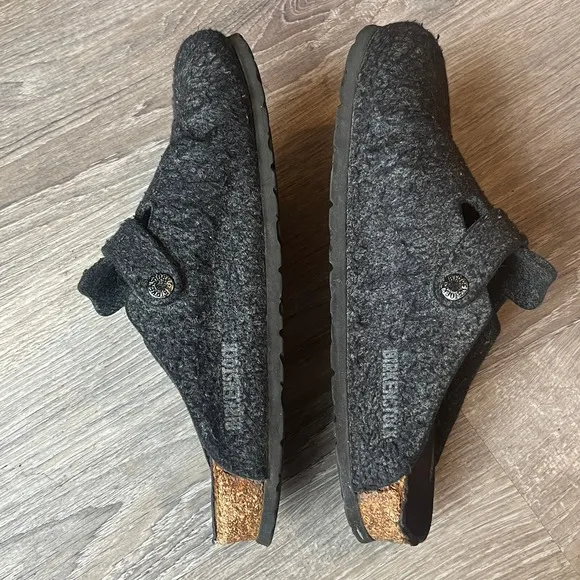 Birkenstock Boston Clogs Mules Black Gray Wool Felt Womens 8 EU 39