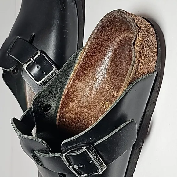 Birkenstock Boston Clogs Mules Shoes Slip-On Slide-On Black Leather 6-6.5 37