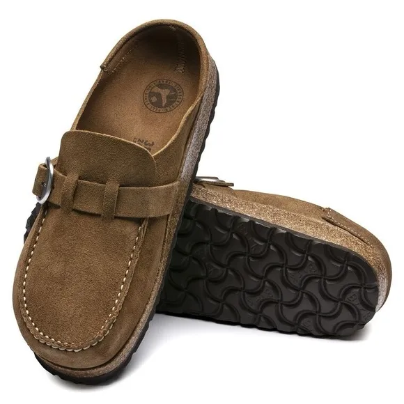 Birkenstock Buckley Suede Clogs Size 9 Leather Tea Tan