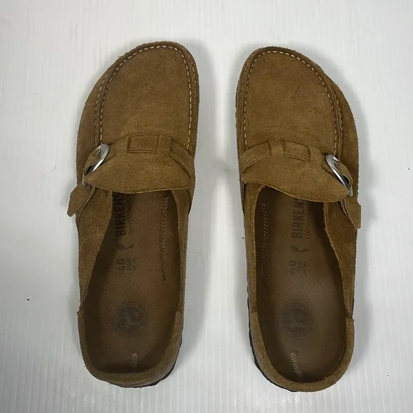 Birkenstock Buckley Suede Clogs Size 9 Leather Tea Tan