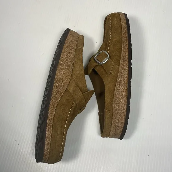 Birkenstock Buckley Suede Clogs Size 9 Leather Tea Tan