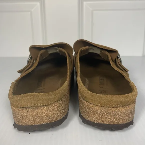 Birkenstock Buckley Suede Clogs Size 9 Leather Tea Tan